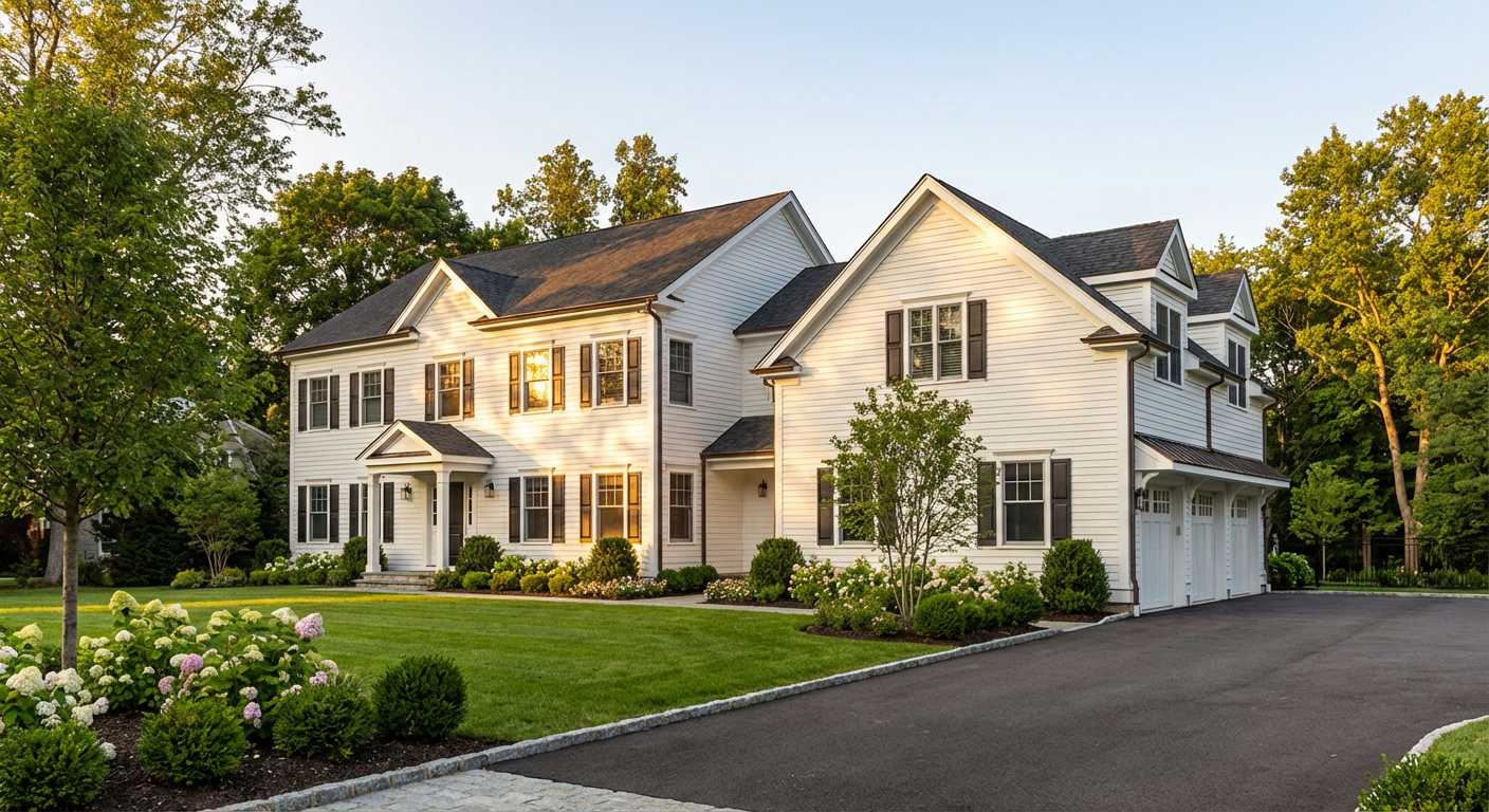 Expanded New Jersey colonial home with seamless two-story addition matching original architecture